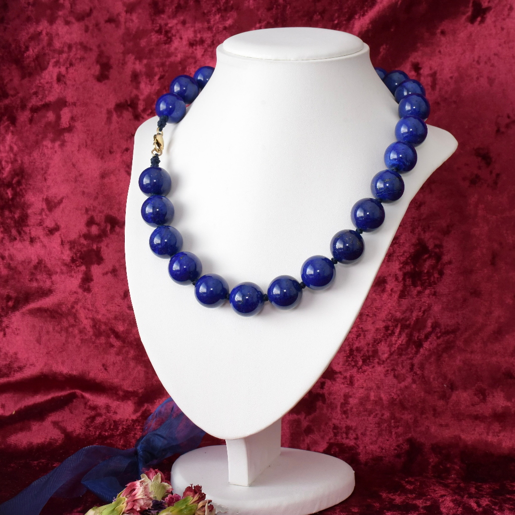 Incredible Lapis Lazuli Bead And Sterling Silver Clasped Necklace - 311 Grams