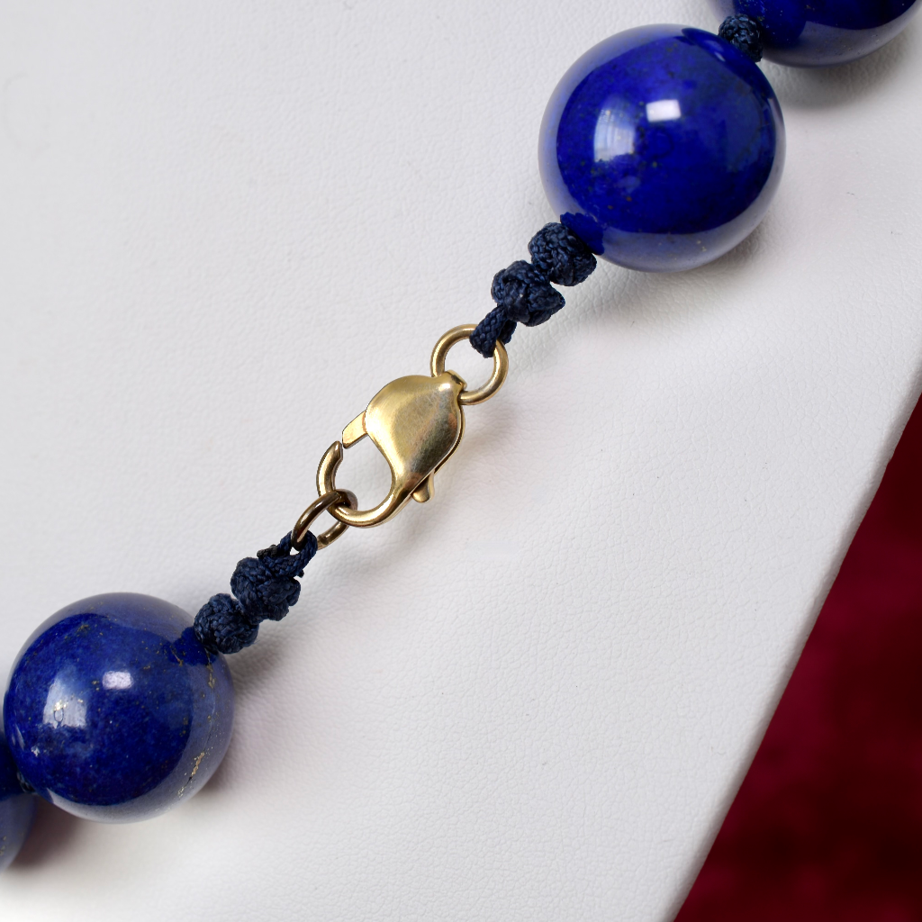 Incredible Lapis Lazuli Bead And Sterling Silver Clasped Necklace - 311 Grams