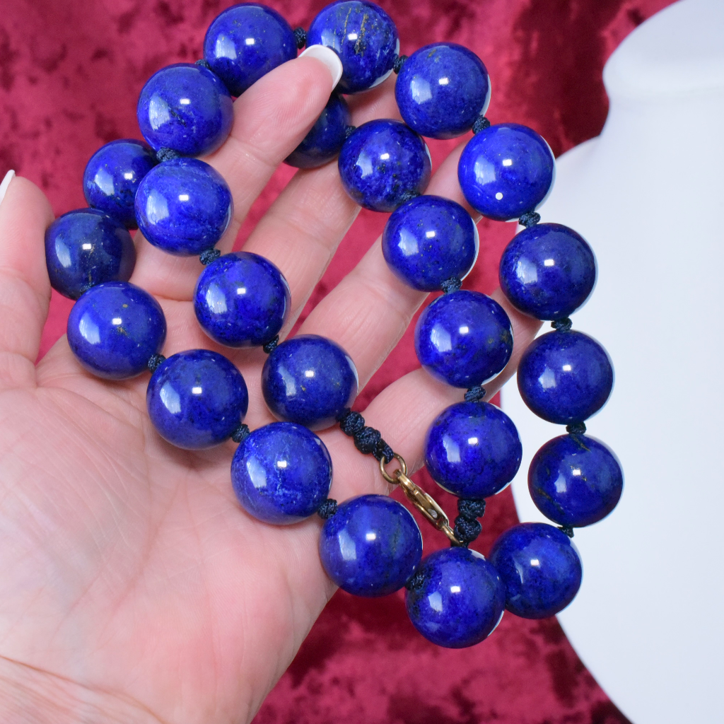 Incredible Lapis Lazuli Bead And Sterling Silver Clasped Necklace - 311 Grams