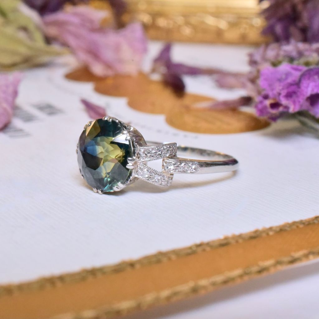 Antique 18ct White Gold And Platinum Parti Sapphire And Diamond Ring