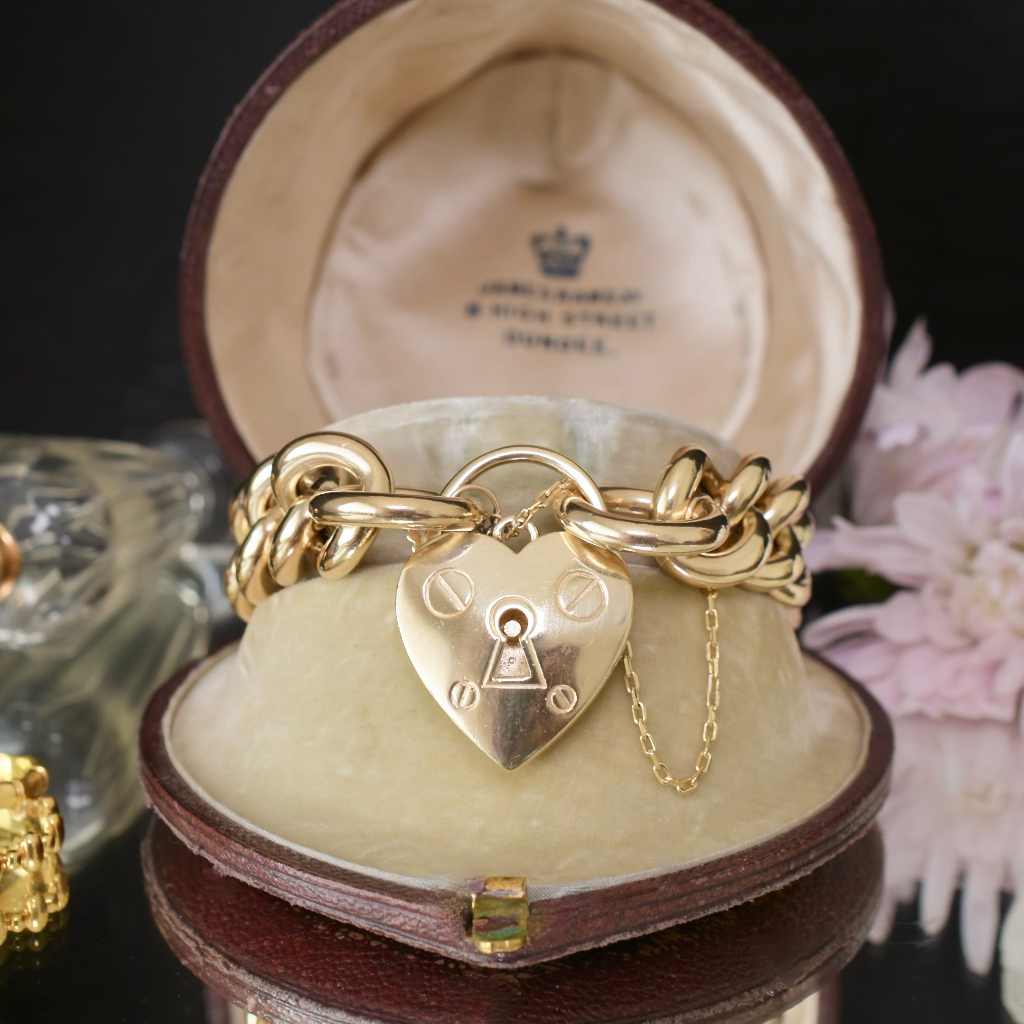 Modern 9ct Yellow Gold Heart Padlock Bracelet - 61.9 Grams Independent Valuation Included In Purchase $10,750 AUD