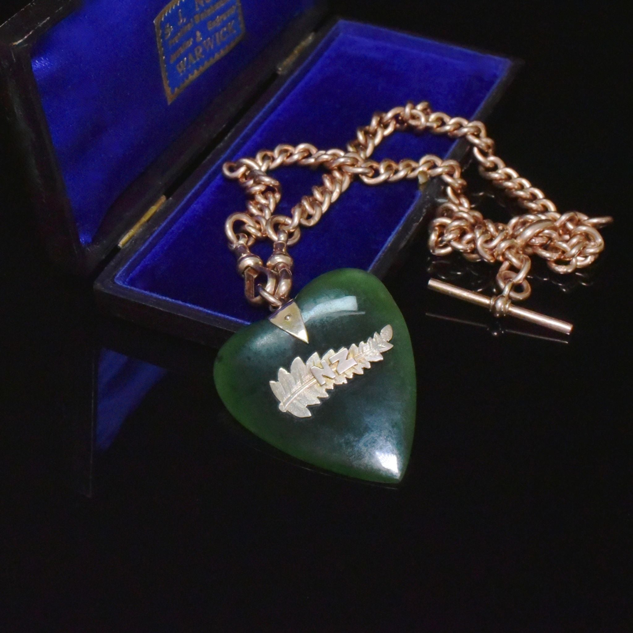 Antique 9ct Rose Gold Nephrite Jade ’New Zealand’ Pendant Circa 1905-10