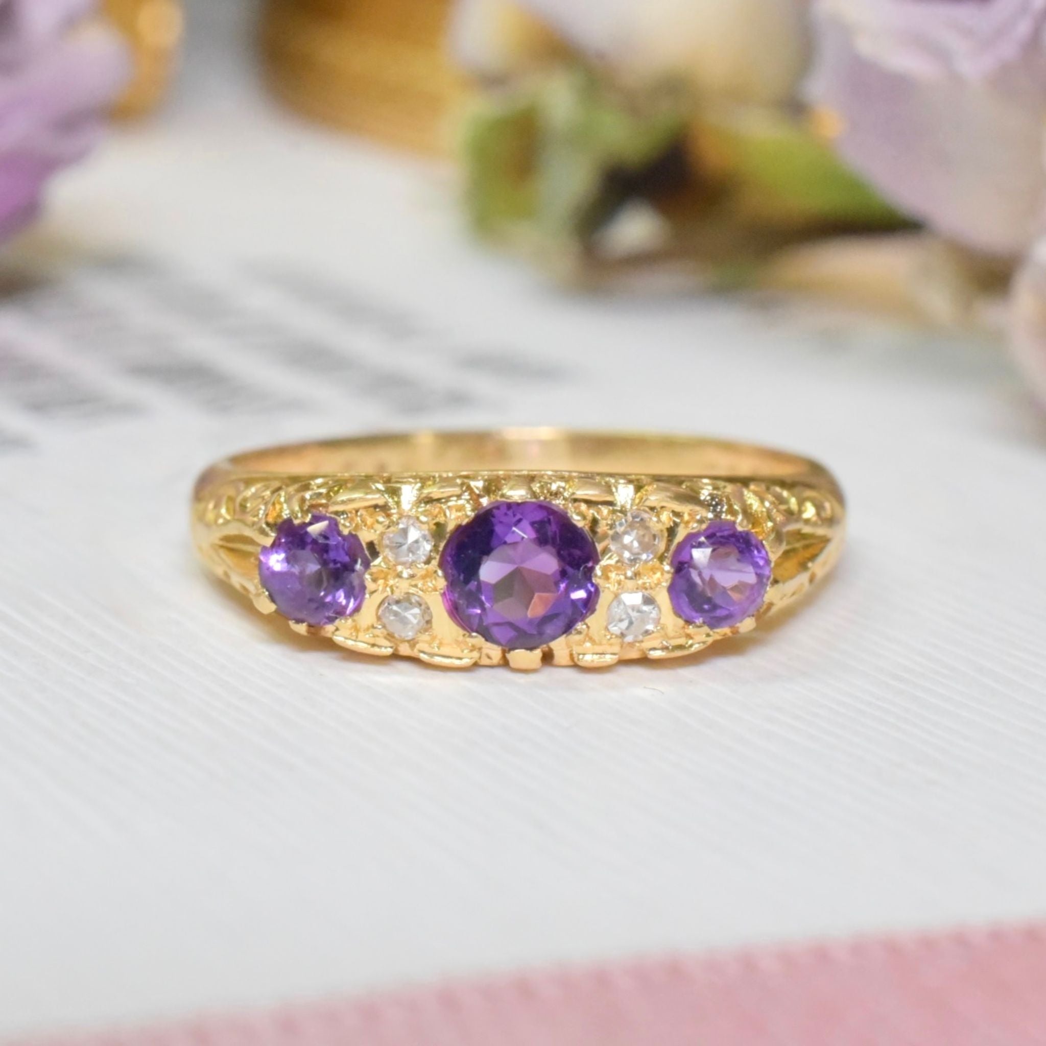 Antique Edwardian 18ct Yellow Gold Amethyst And Diamond Ring