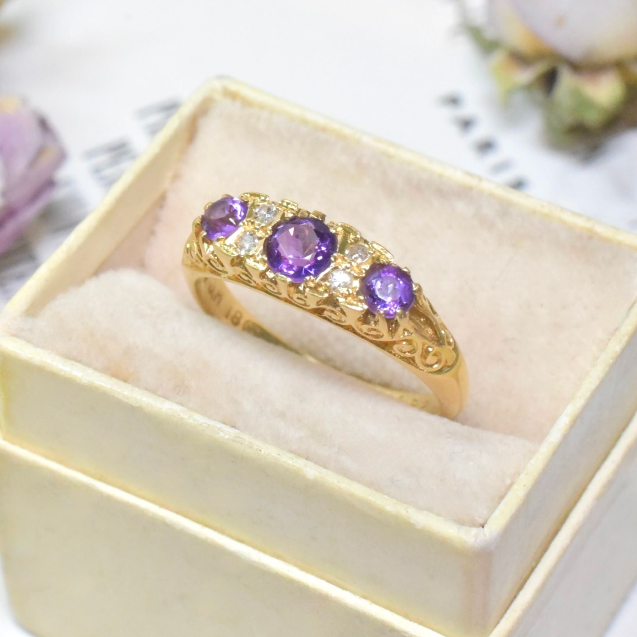 Antique Edwardian 18ct Yellow Gold Amethyst And Diamond Ring