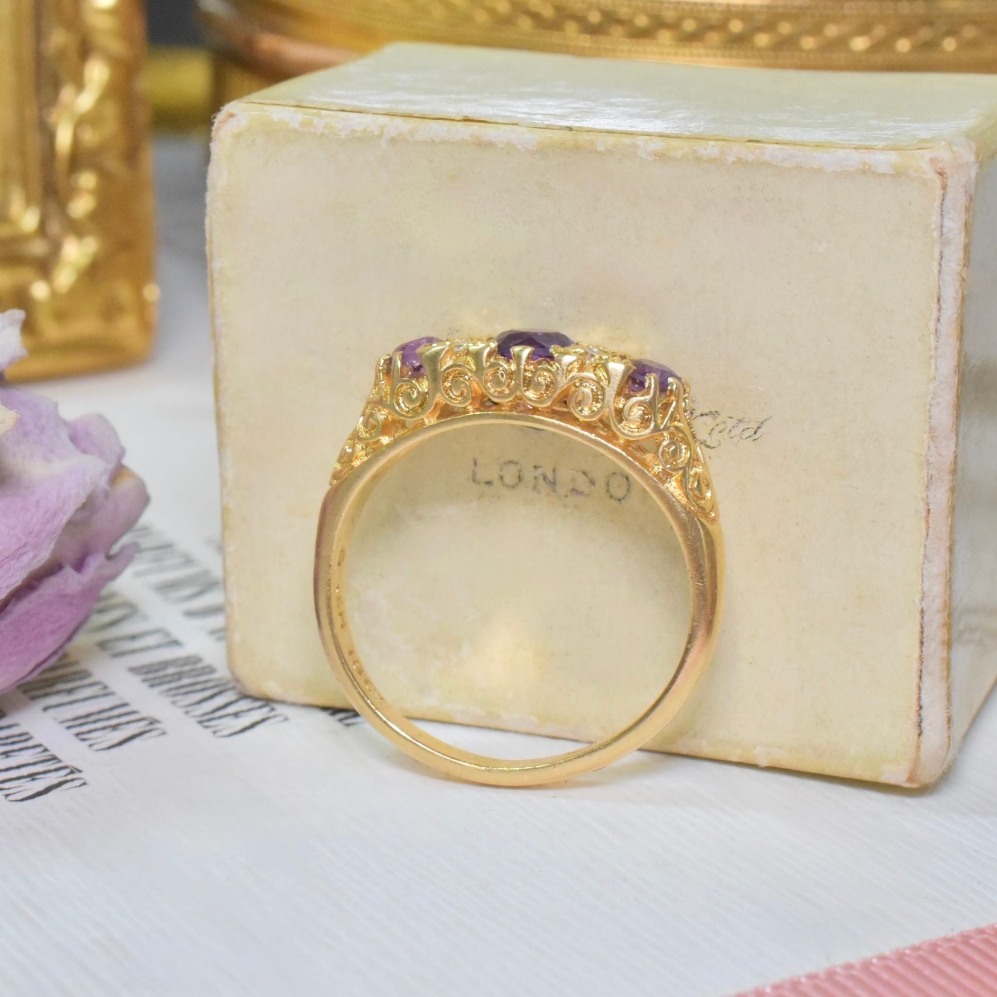 Antique Edwardian 18ct Yellow Gold Amethyst And Diamond Ring