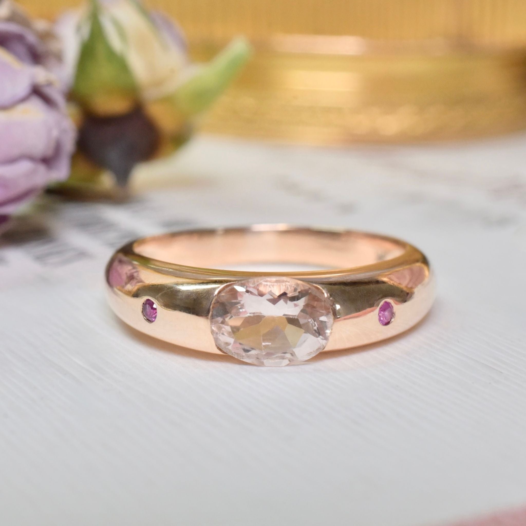 Contemporary 9ct Rose Gold Morganite And Ruby Ring - Birmingham 2010