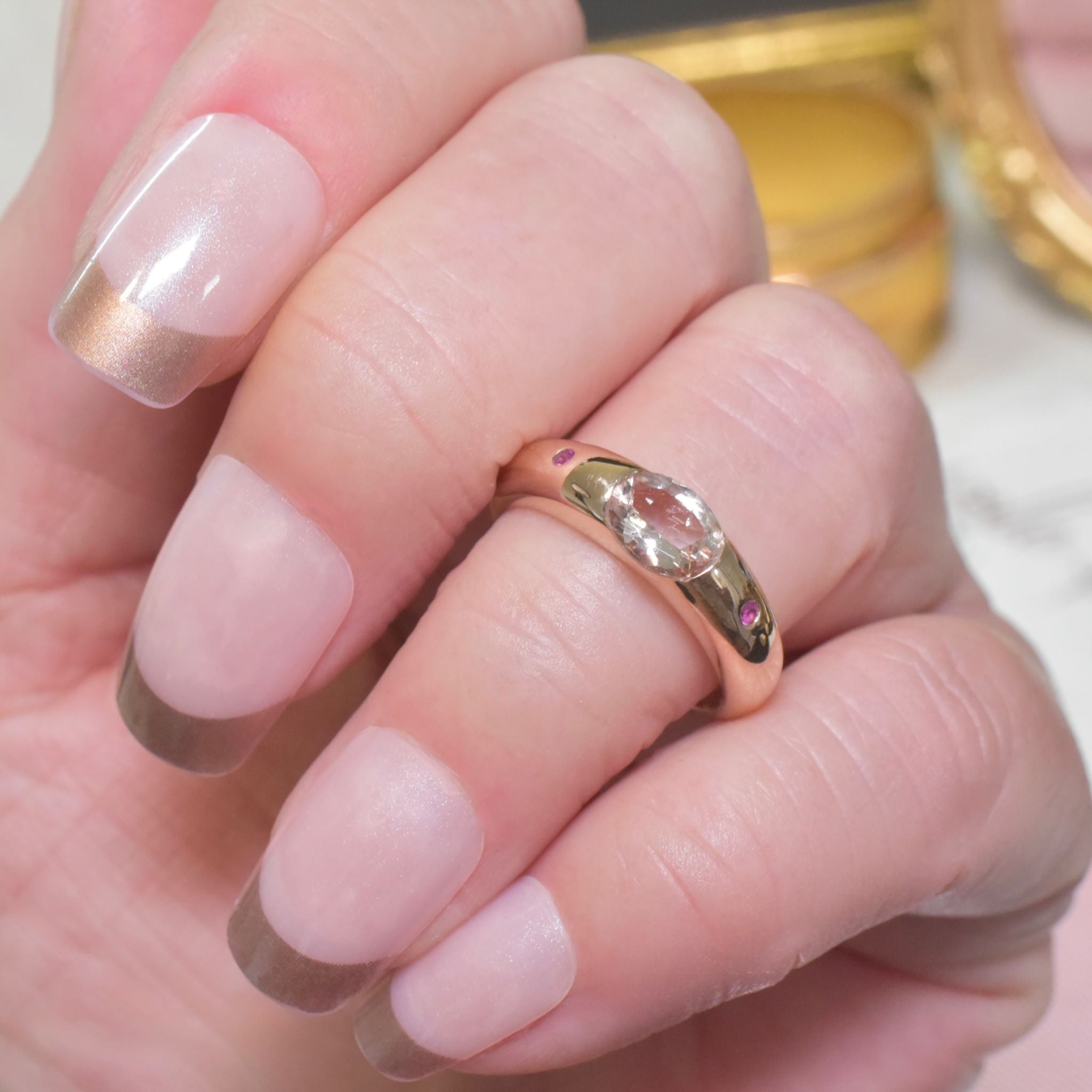 Contemporary 9ct Rose Gold Morganite And Ruby Ring - Birmingham 2010