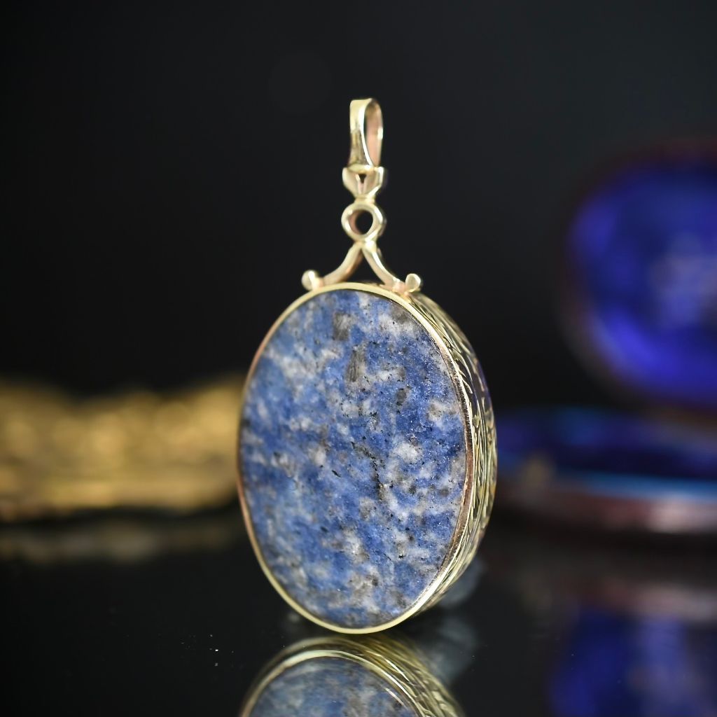 Vintage 9ct Yellow Gold Lapis Lazuli And Tiger Eye Pendant