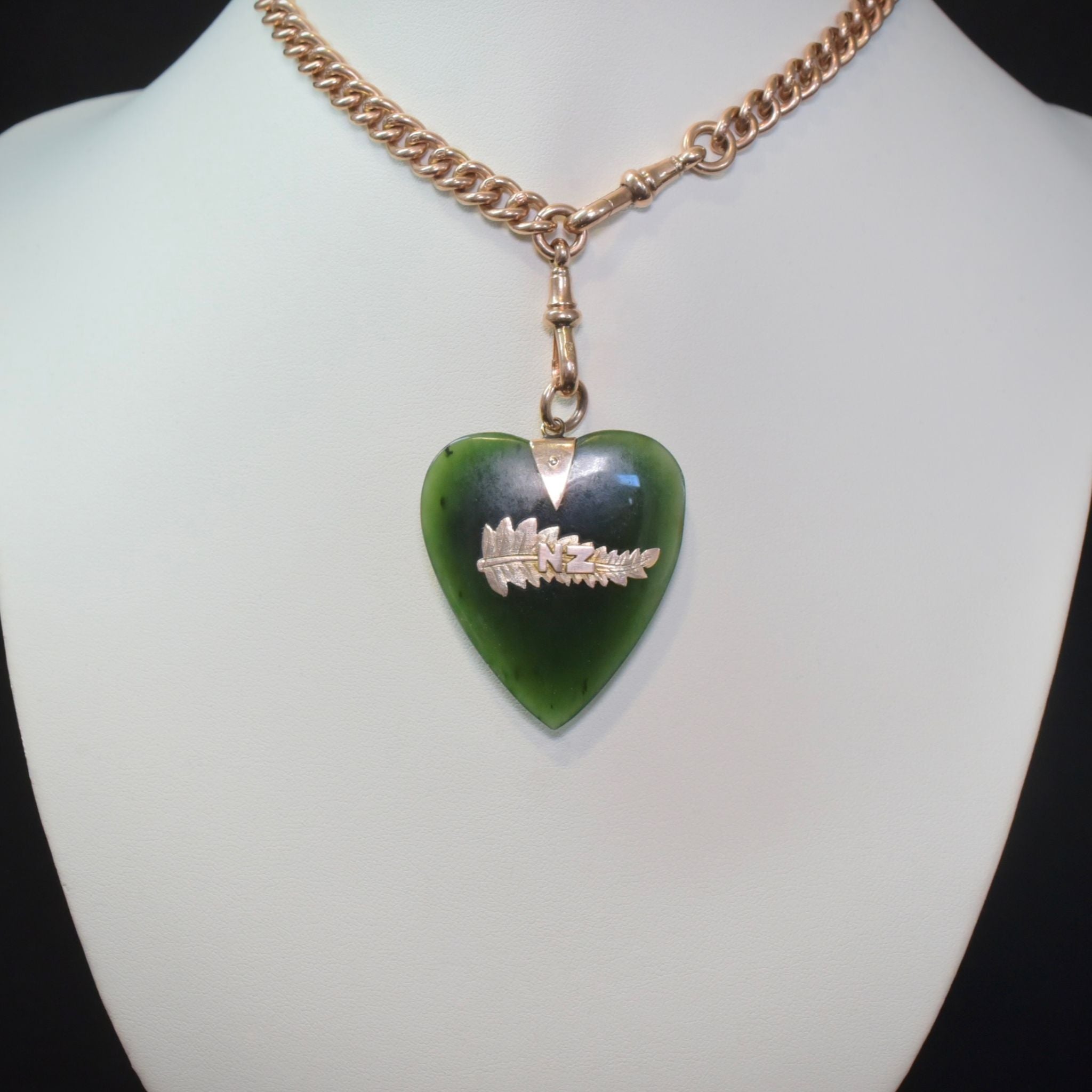 Antique 9ct Rose Gold Nephrite Jade ’New Zealand’ Pendant Circa 1905-10