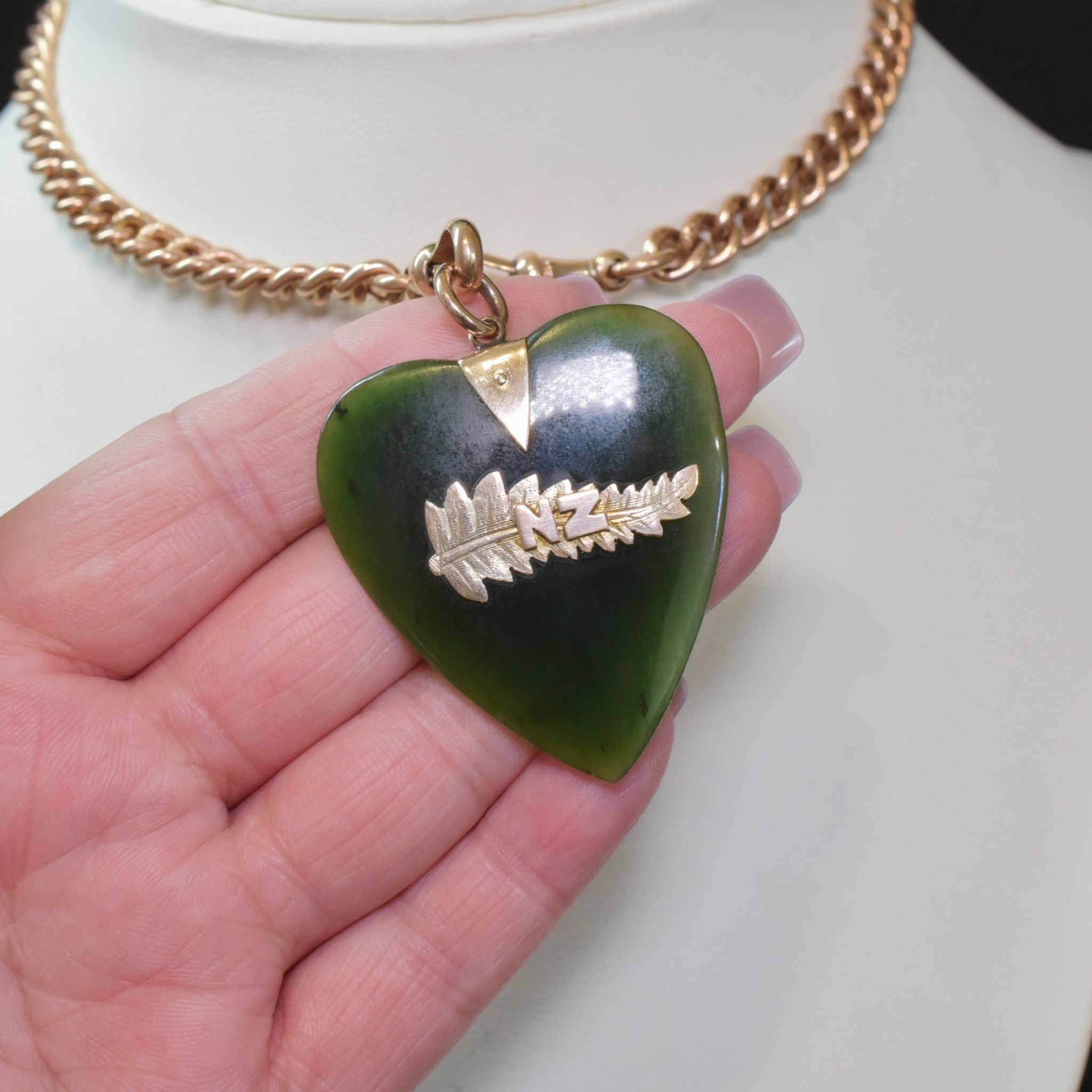 Antique 9ct Rose Gold Nephrite Jade ’New Zealand’ Pendant Circa 1905-10