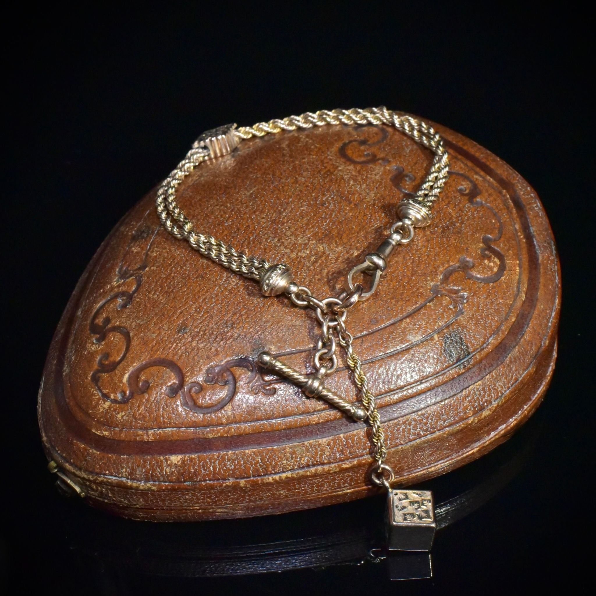 Antique Victorian 9ct Rose Gold Albertina Fob And T-Bar Bracelet