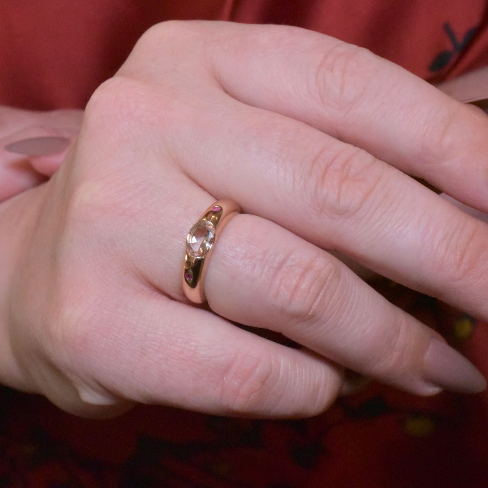 Contemporary 9ct Rose Gold Morganite And Ruby Ring - Birmingham 2010