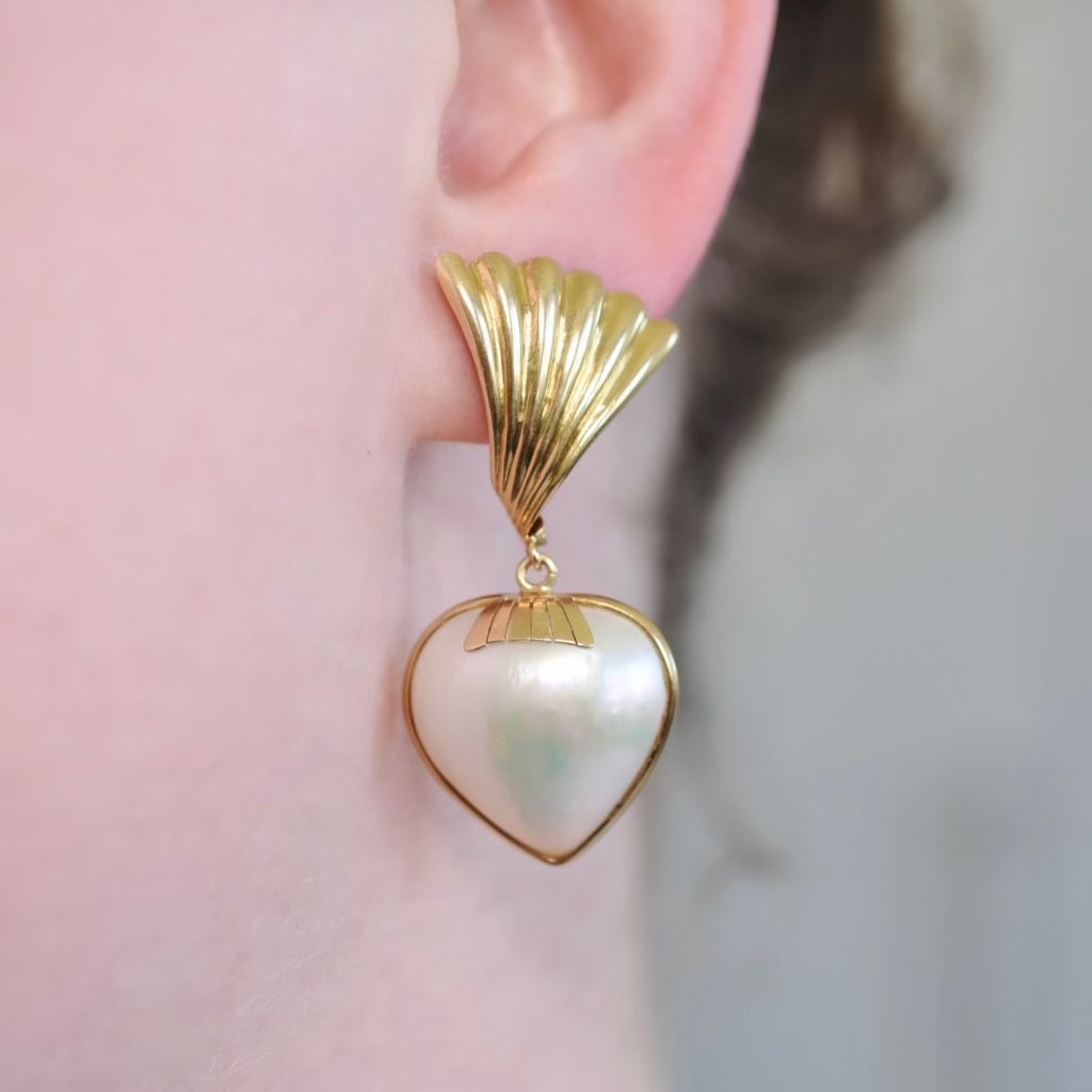 Contemporary Italian 18ct Yellow Gold Mabe Pearl Earrings