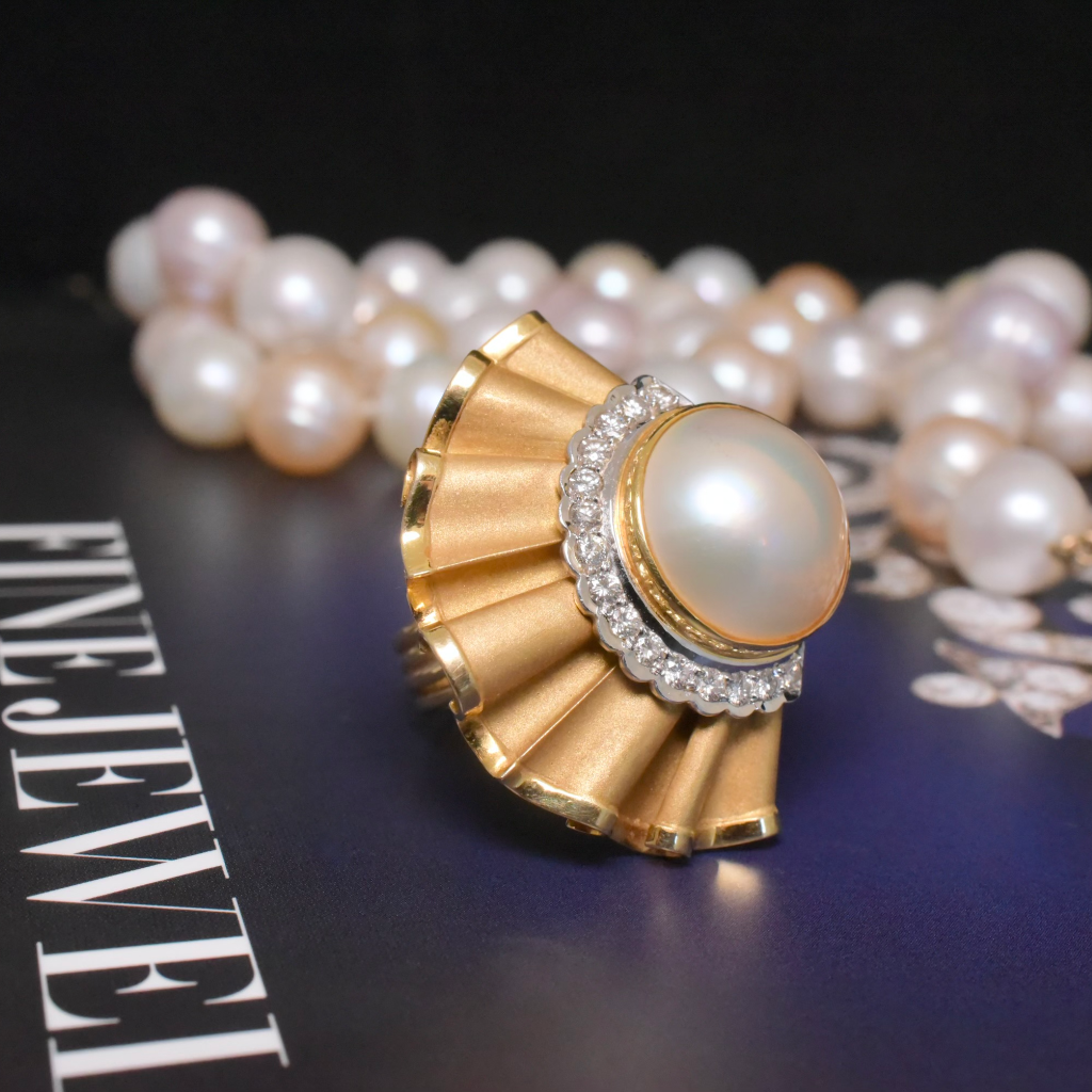 Vintage Retro Era 14ct Yellow Gold Diamond & Mabe Pearl Ring circa 1950-60’s