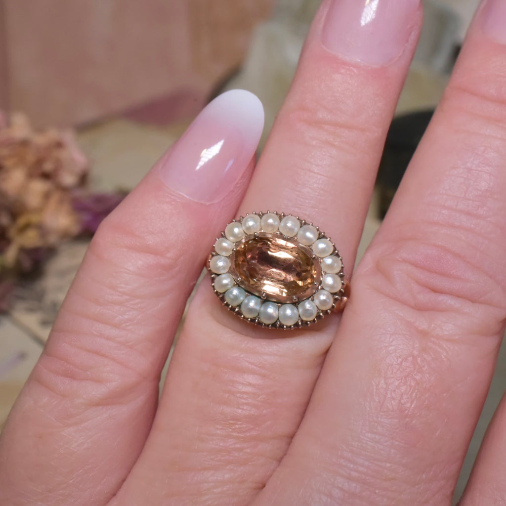 Antique 15ct Rose Gold Imperial Topaz And Half Pearl Ring Circa 1820’s