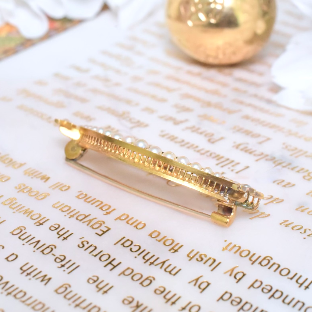 Antique Victorian Celestial 20ct Yellow Gold Half Pearl Brooch / Original Box By Russells’