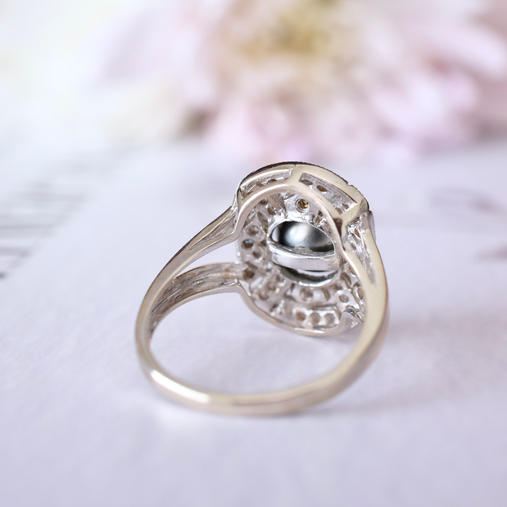Modern 14ct White Gold Tahitian Pearl And Diamond Ring