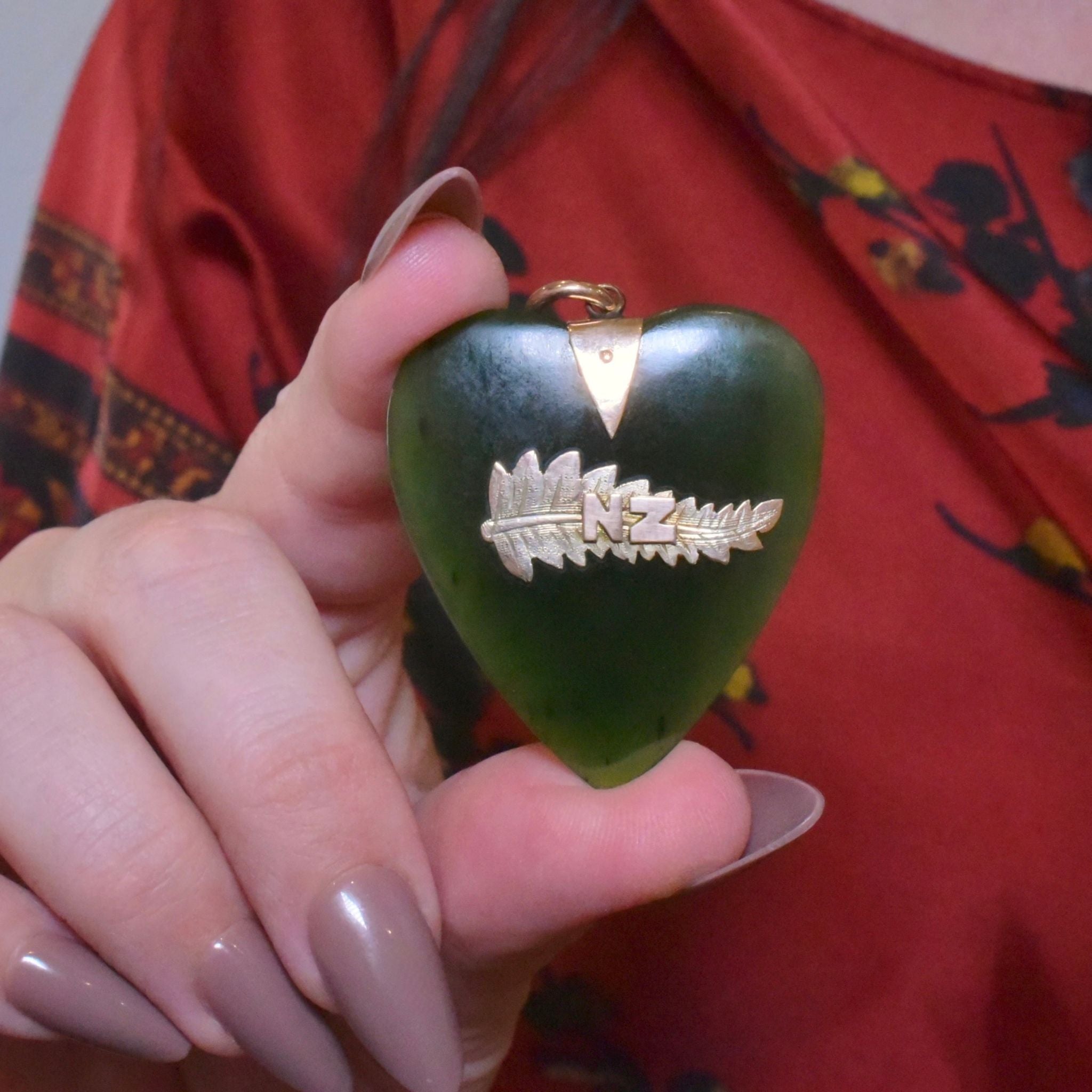 Antique 9ct Rose Gold Nephrite Jade ’New Zealand’ Pendant Circa 1905-10