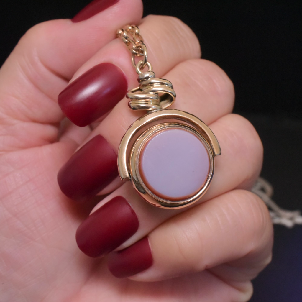 Antique Edwardian 10ct Rose Gold Combination Spinning Compass & Sardonyx Swivel Fob