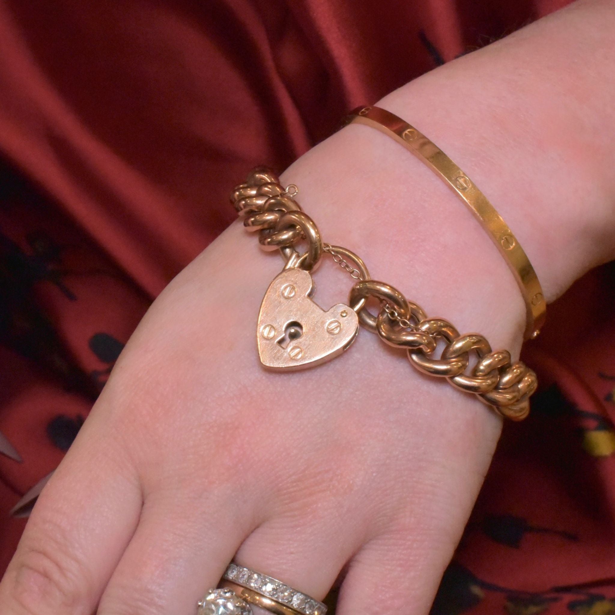 Modern 9ct Rose Gold Padlock Bracelet With Heart Padlock 35.9 Grams