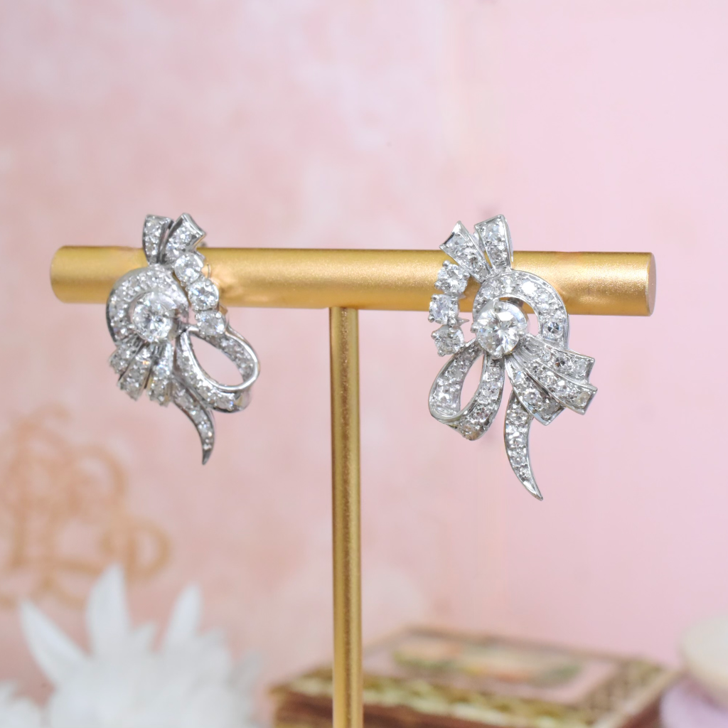 Vintage Retro Style 18ct White Gold Diamond Earrings - G Colour Diamonds / VS Colour Valuation For Retail Replacement For $10,730 AUD