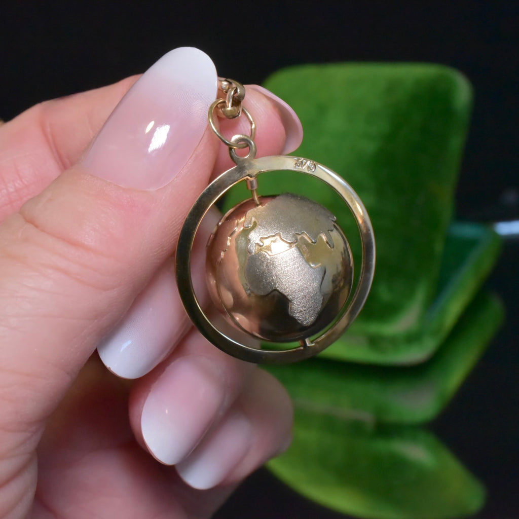 Vintage 9ct Yellow And White Gold ‘Spinning’ World Globe Pendant