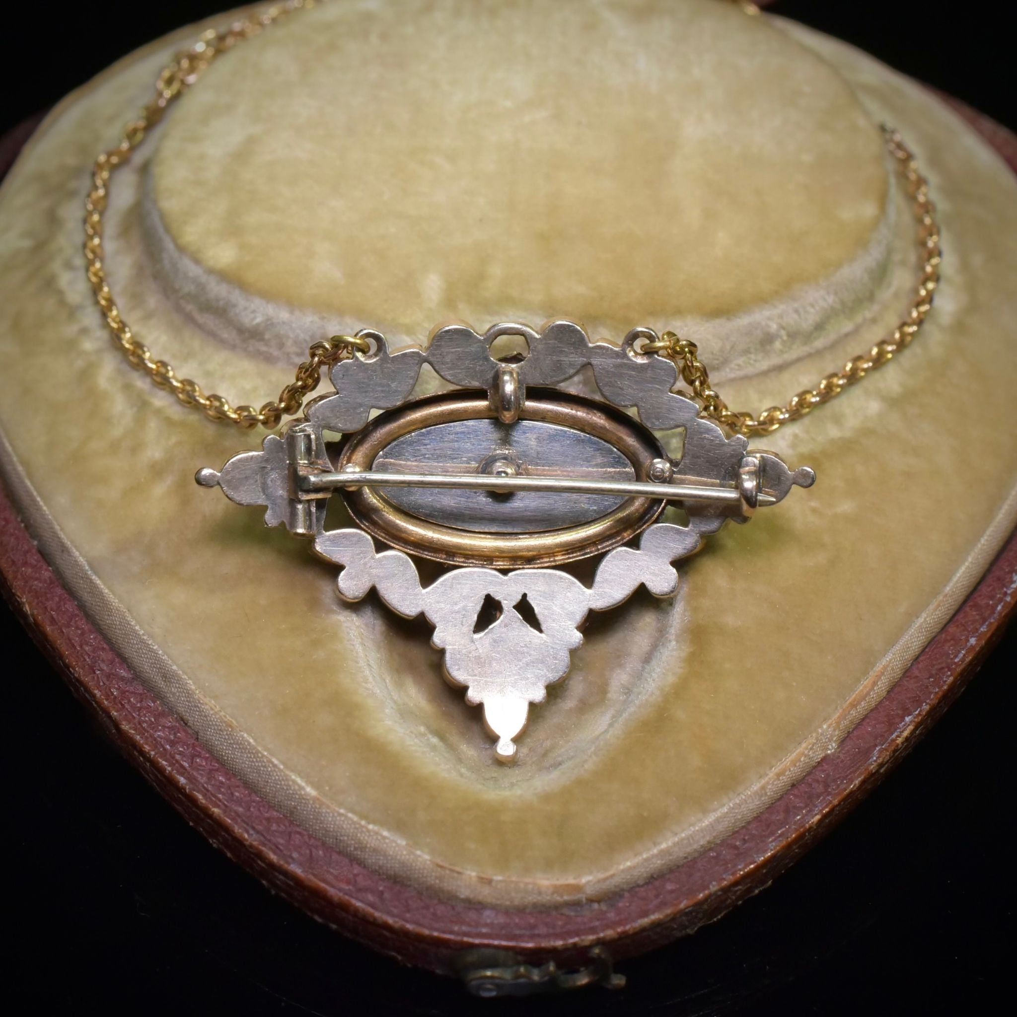 Antique Victorian 15ct (And 9ct) Onyx Pendant/Brooch Necklace Circa 1880-90