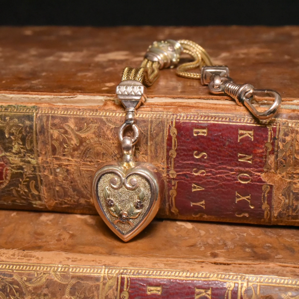 Antique Victorian 9ct Bi-Colour Albertina Fob Chain And Heart Circa 1880-90s