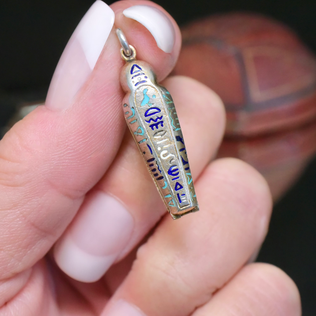 Antique Art Deco Silver And Enamel Egyptian Sarcophagus And Mummy Pendant/Charm
