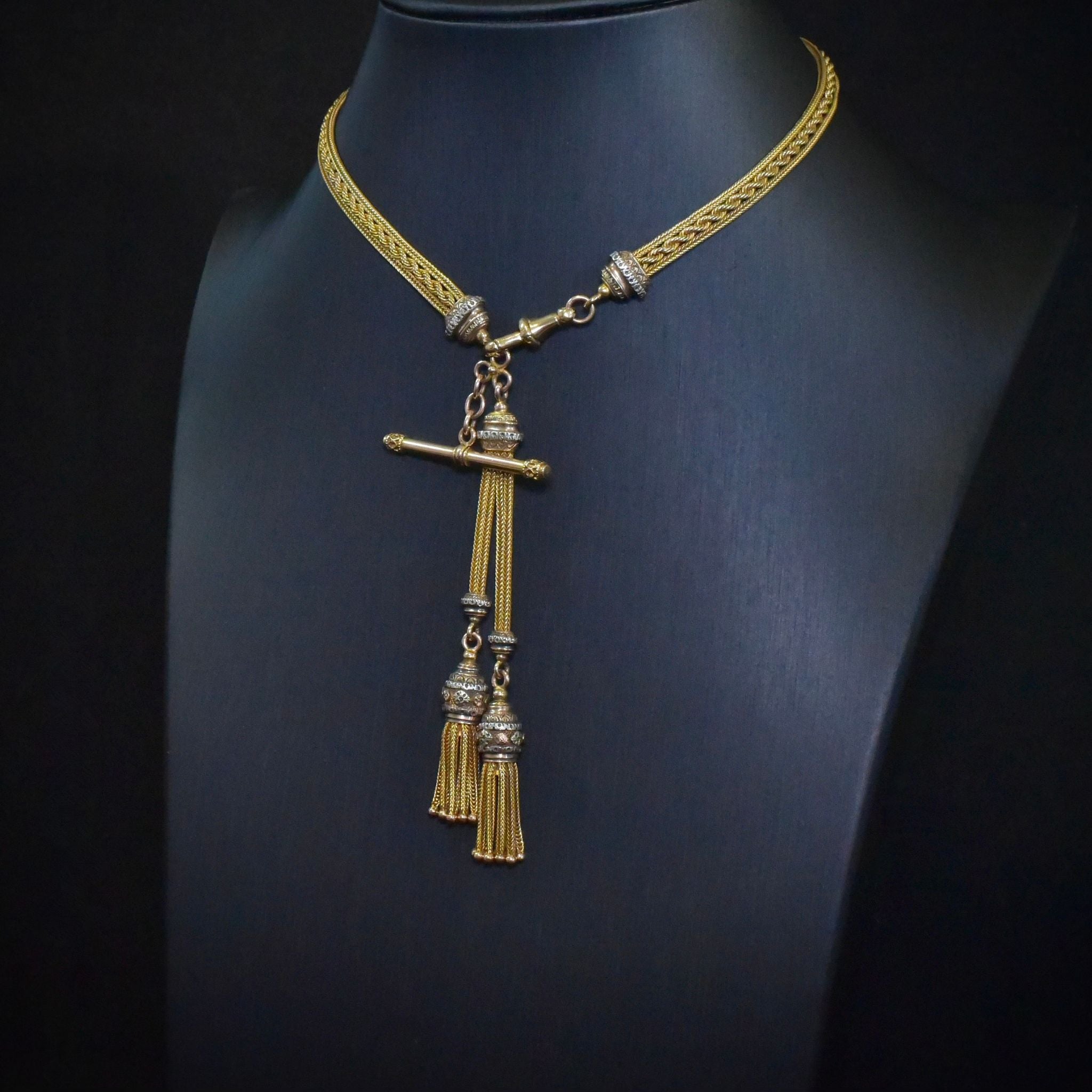 Outstanding Antique Victorian 9ct Tri-Colour Ladies Albertina Tassel Pocket Watch Chain Circa 1880-90