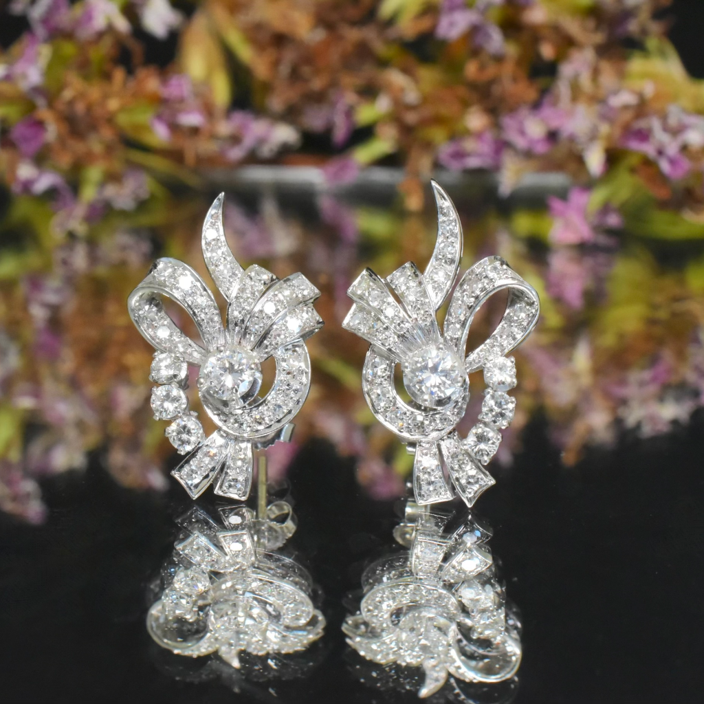 Vintage Retro Style 18ct White Gold Diamond Earrings - G Colour Diamonds / VS Colour Valuation For Retail Replacement For $10,730 AUD