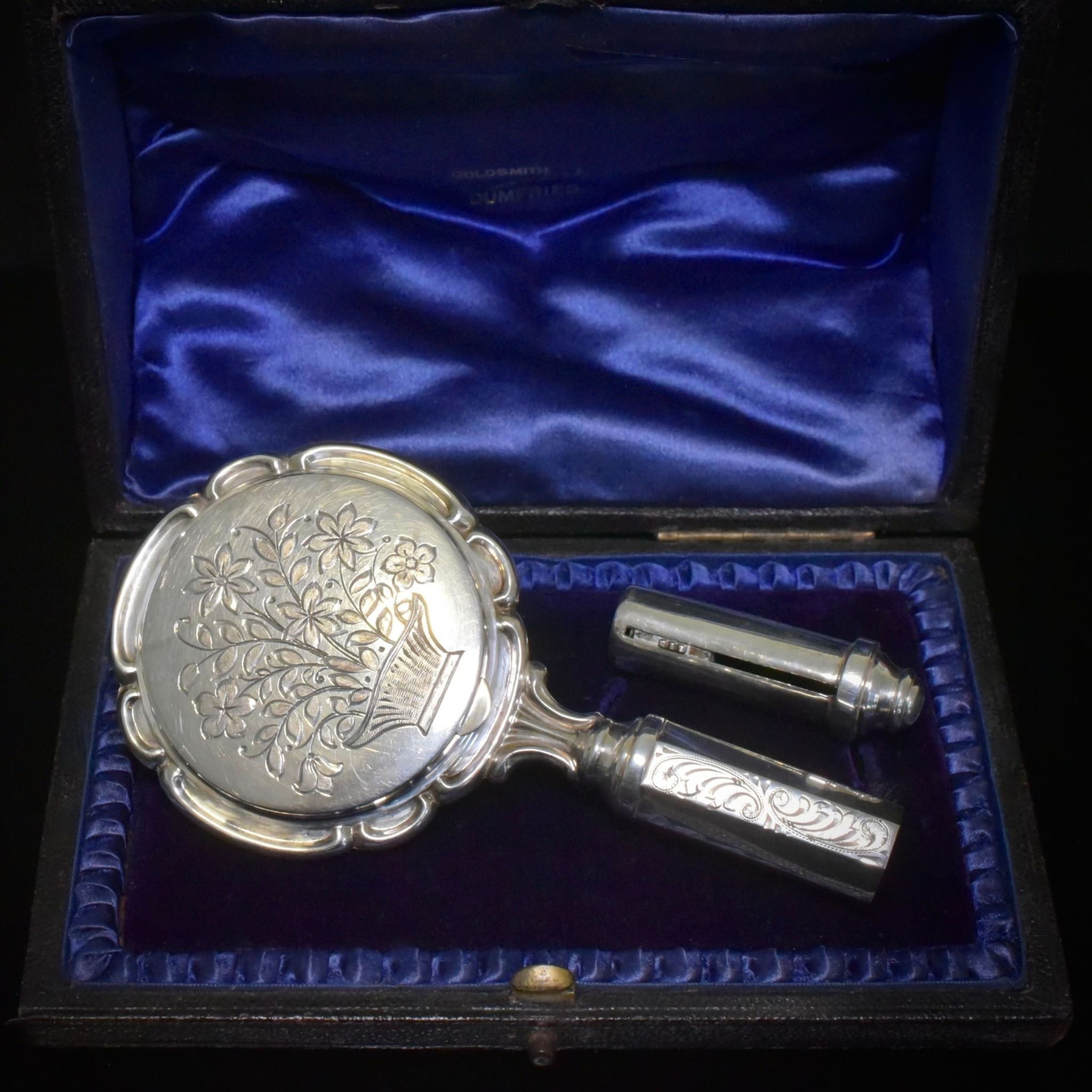 Antique Art Deco Silver Combination Compact, Mirror, Lipstick Circa 1920’s