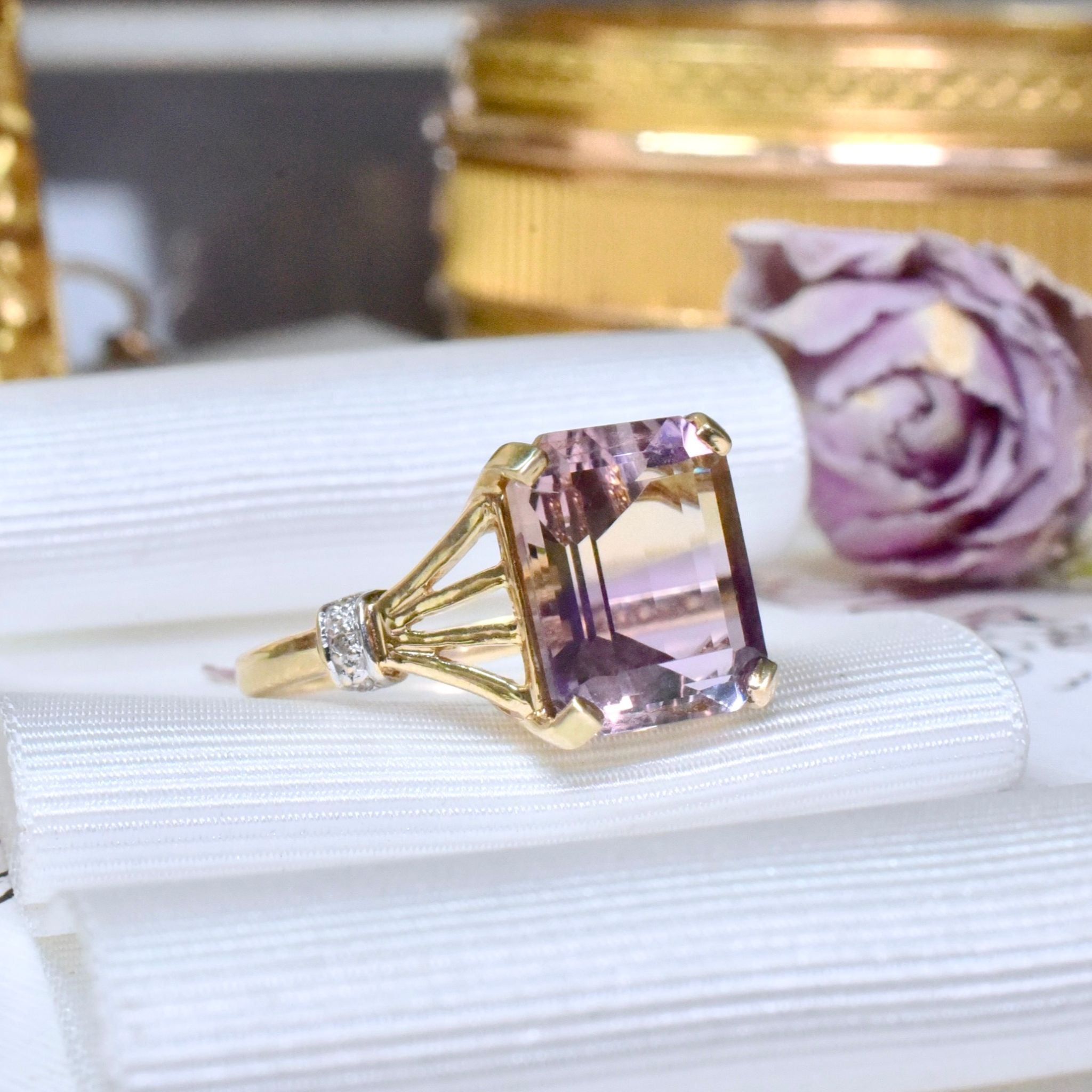 Modern 9ct Yellow Gold Ametrine And Diamond Ring