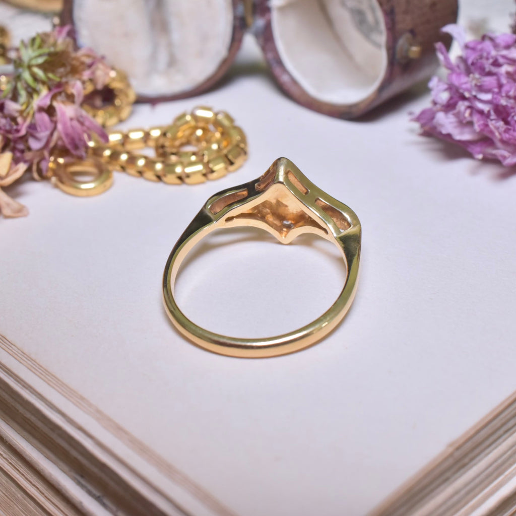 Antique Edwardian 18ct Yellow Gold Diamond And Half Pearl Ring Circa 1900-1910