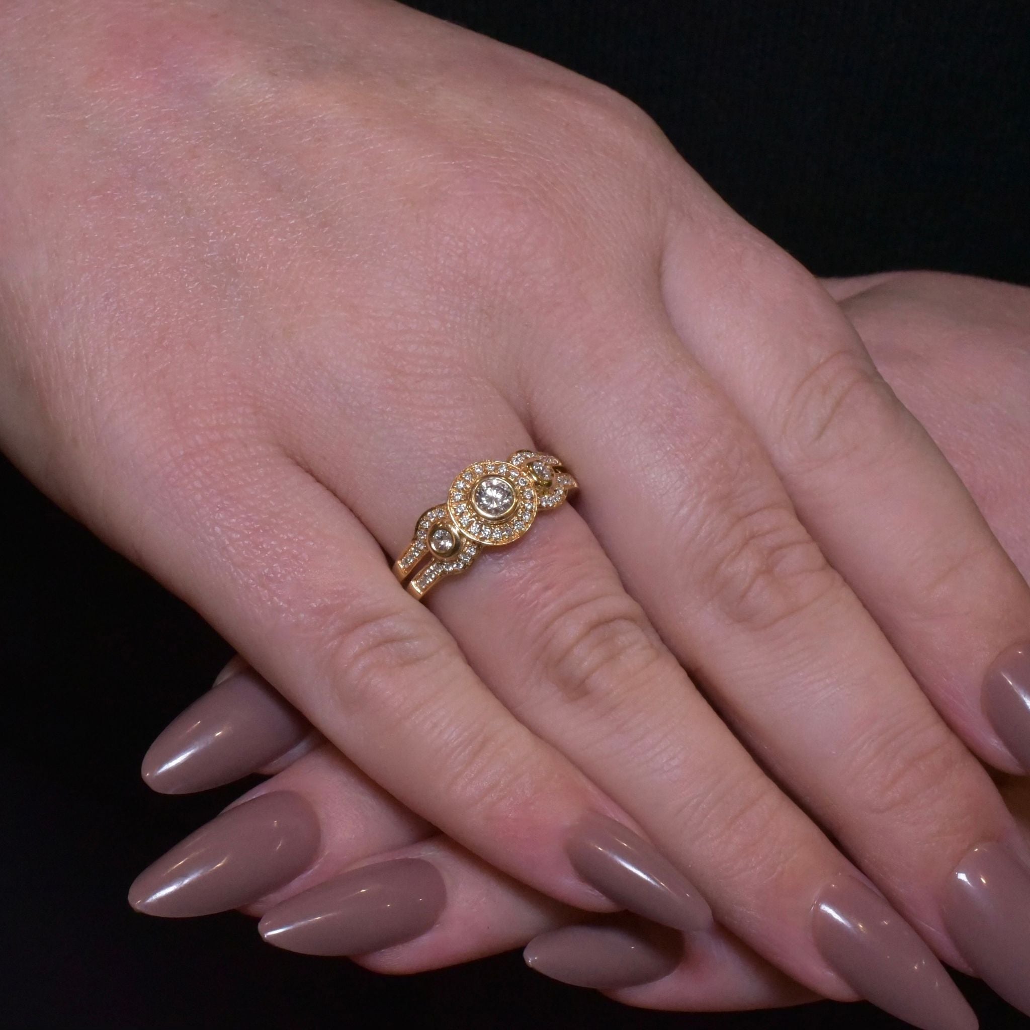 Modern 18ct Yellow Gold And Diamond Triple Halo Cluster Ring 0.63ct