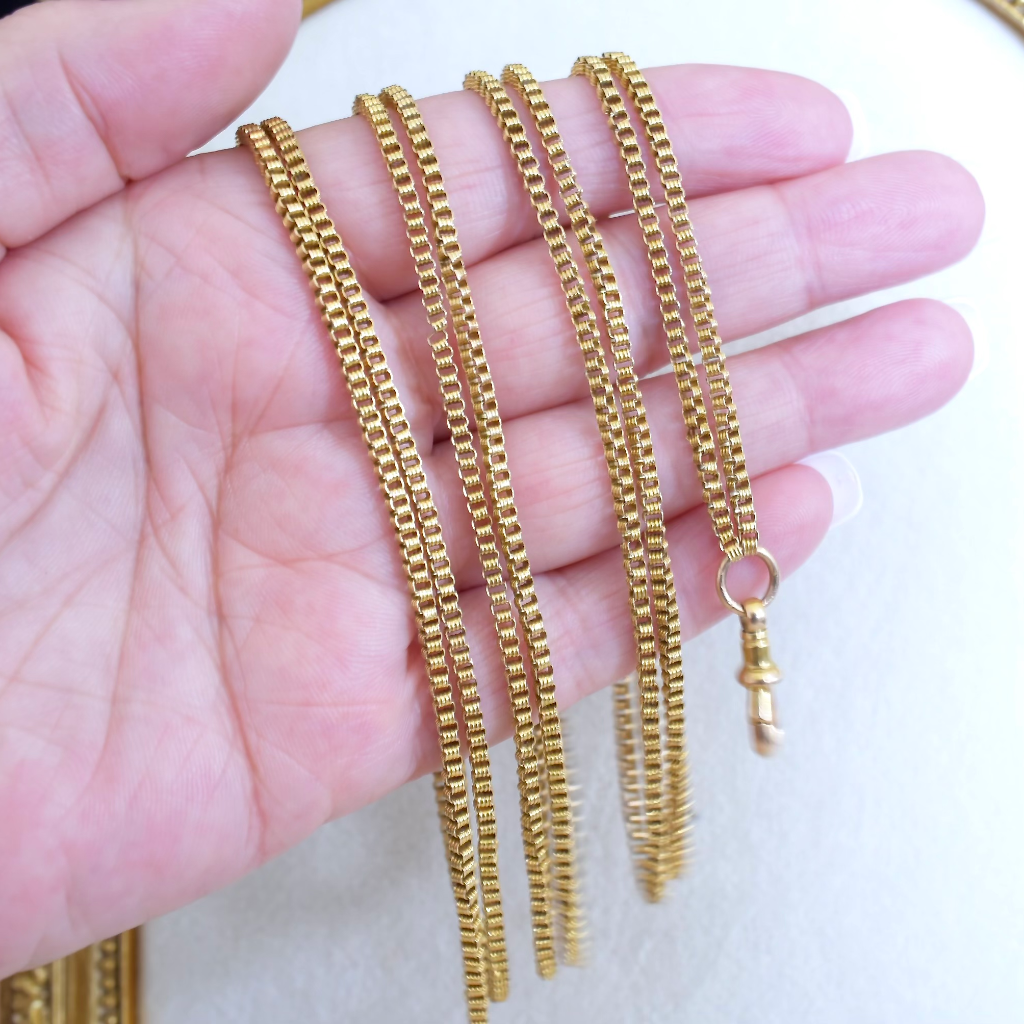 Antique Victorian 15ct Yellow Gold 126cm Guard/Muff Chain Circa 1890-1900
