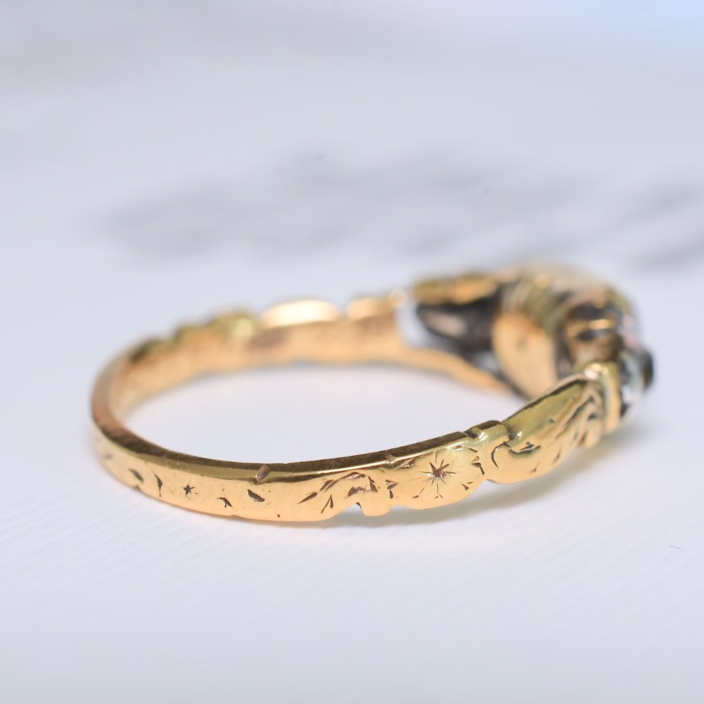 18th Century Georgian Rococo 20ct Gold Garnet And Diamond Ring - Inscribed for 1742