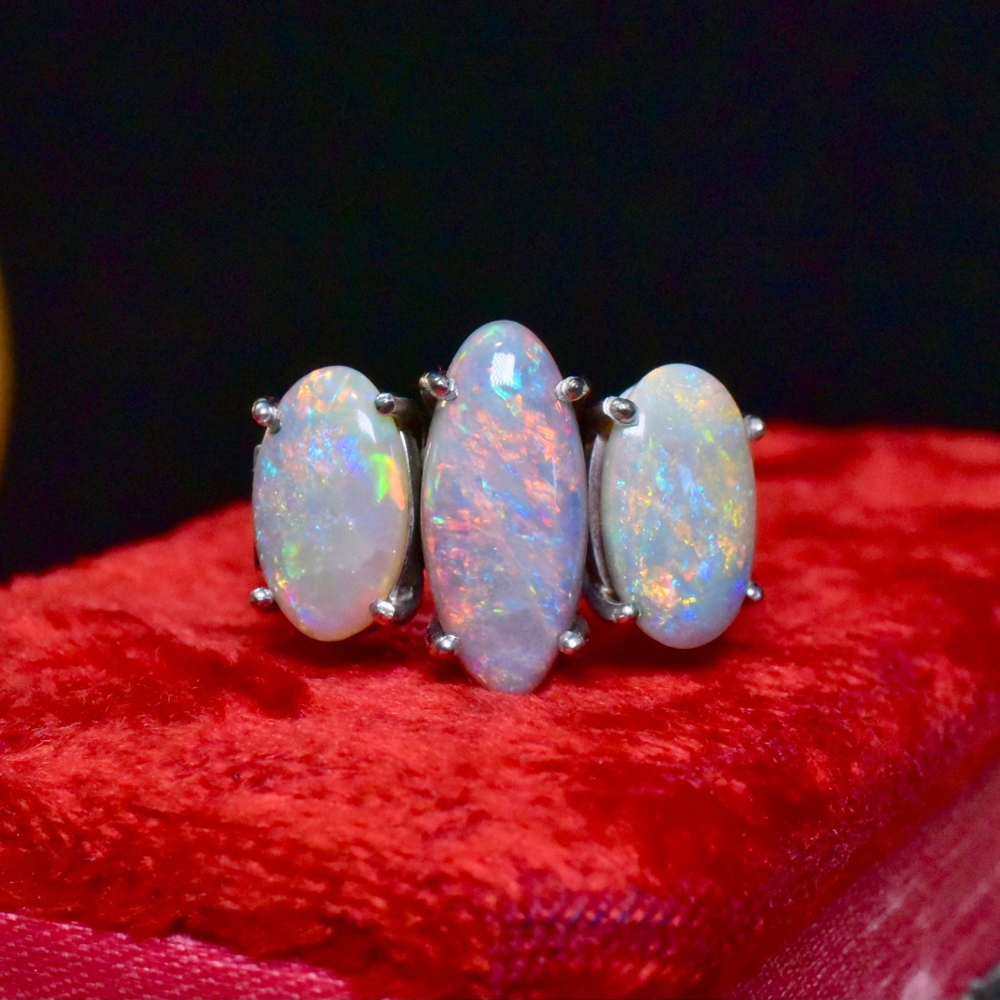 Vintage 9ct White Gold Solid Opal Ring Independent Gemmological Valuation Included $8,500 AUD