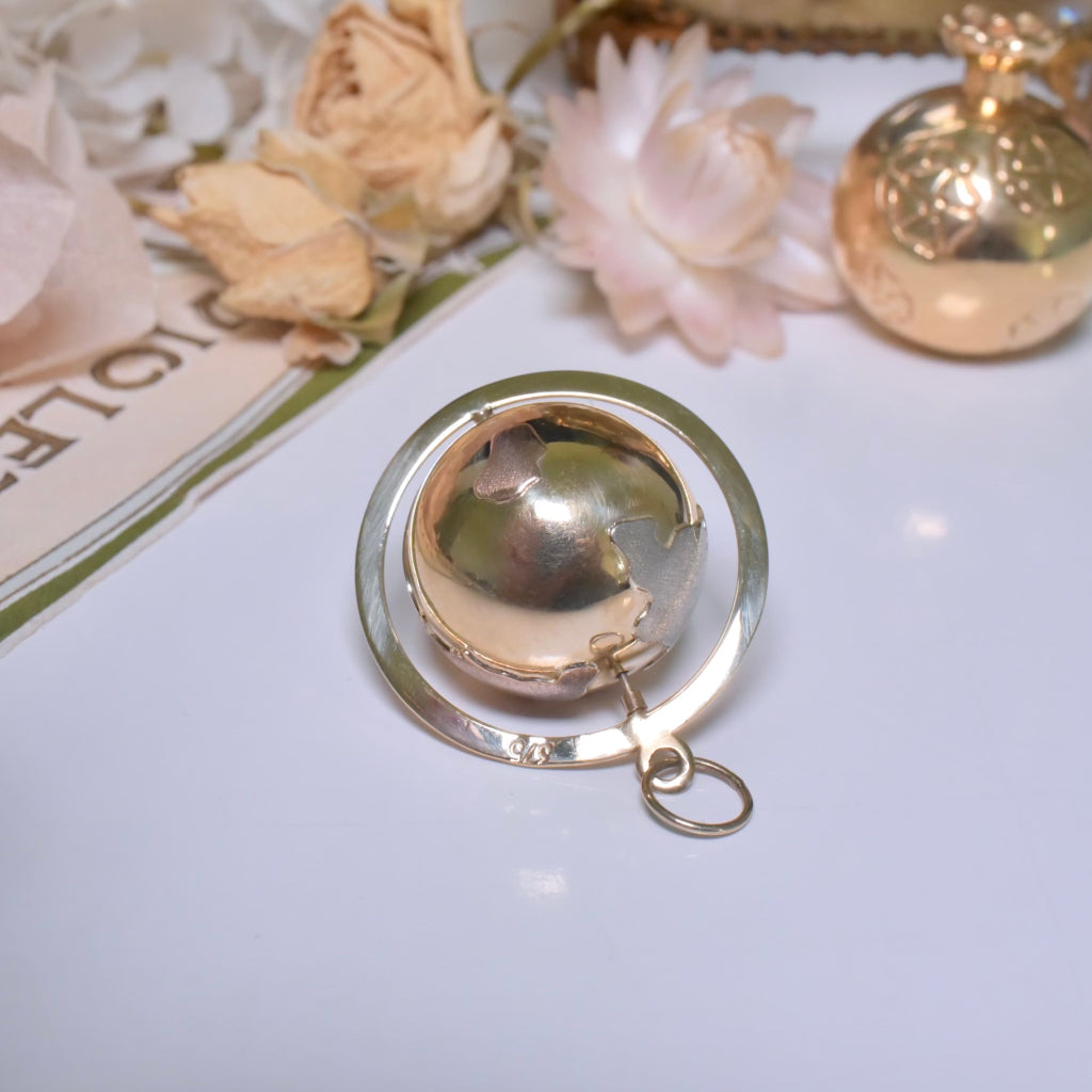 Vintage 9ct Yellow And White Gold ‘Spinning’ World Globe Pendant