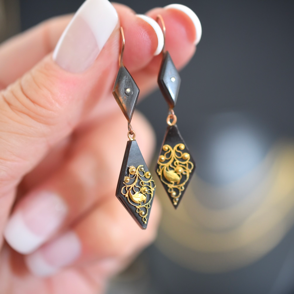 Antique Georgian Tortoiseshell Turquoise 14ct Gold Maltese Cross And Earrings Circa 1825