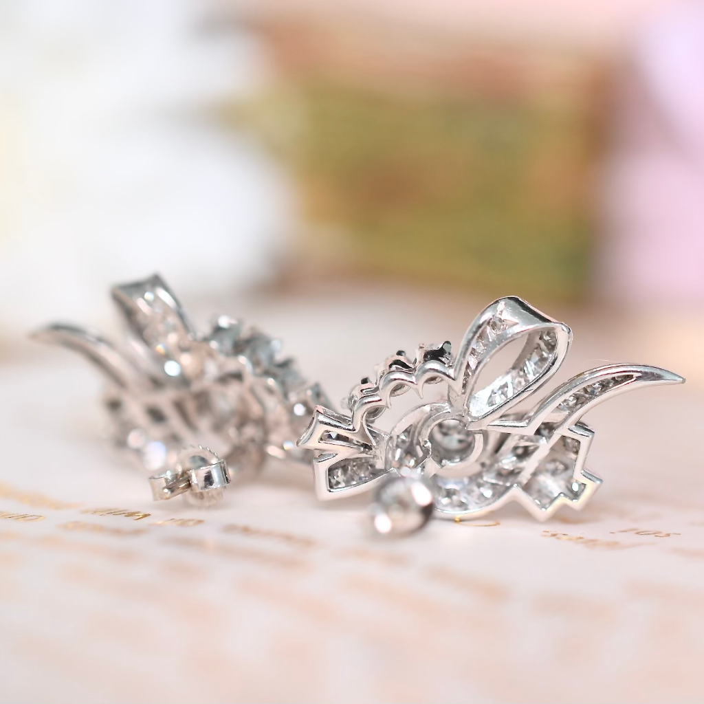Vintage Retro Style 18ct White Gold Diamond Earrings - G Colour Diamonds / VS Colour Valuation For Retail Replacement For $10,730 AUD