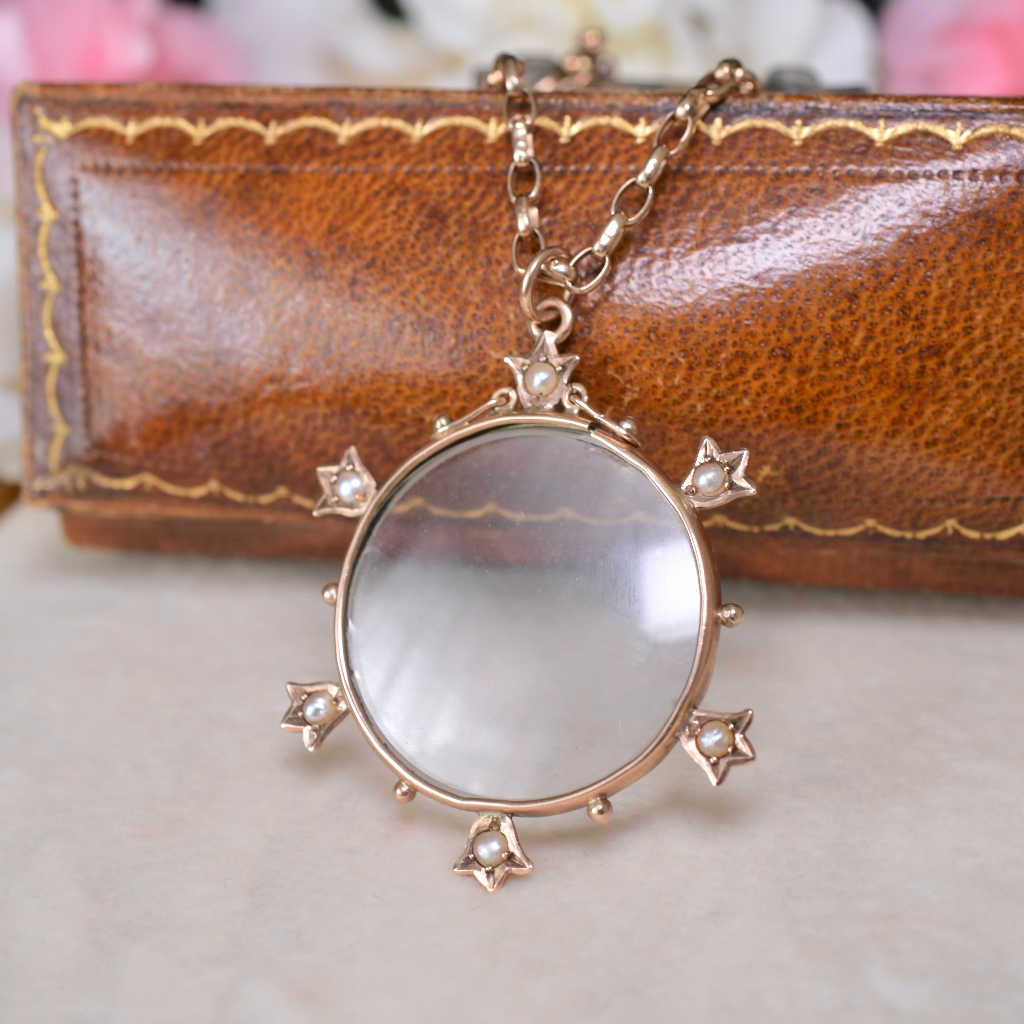 Antique Edwardian Era 9ct Rose Gold And Pearl Double Sided Photo Locket