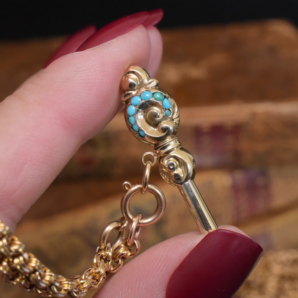 Antique Victorian 9ct Yellow Gold Turquoise Fob Watch Winder Circa 1890