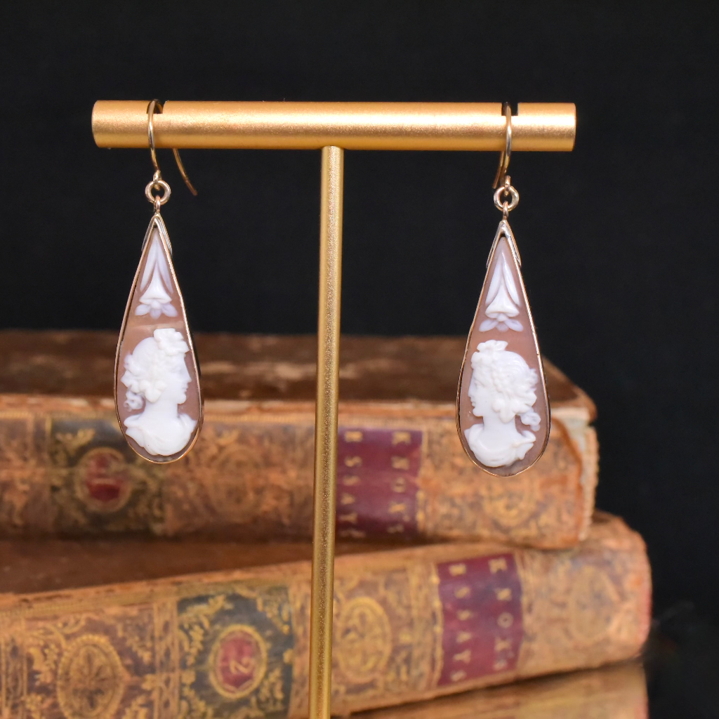 Antique Victorian 9ct Rose Gold Shell Cameo Earrings Circa 1880-1890