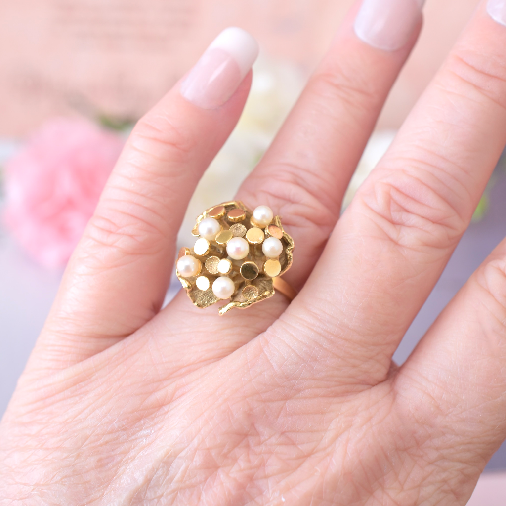 Vintage 14ct Yellow Gold Pearl ‘Abstract Floral’ Ring