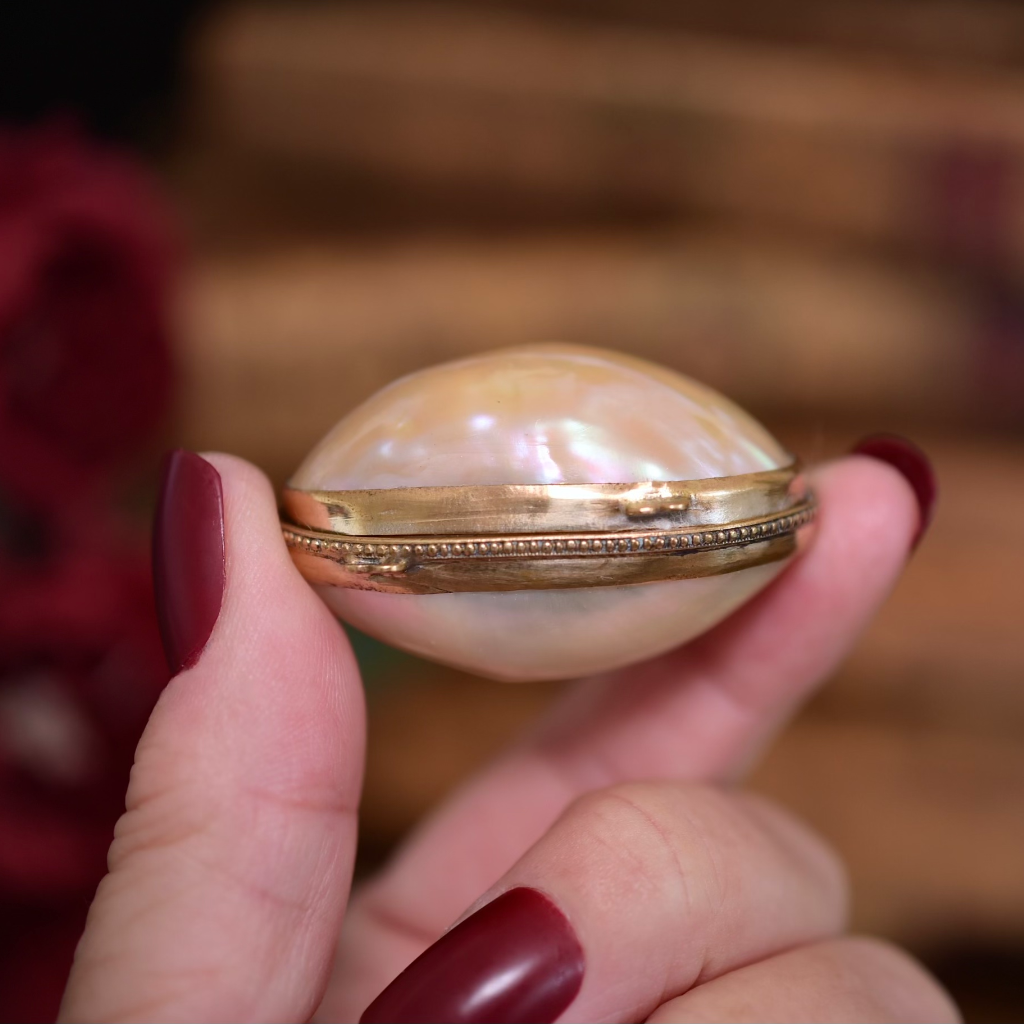 Antique Mother Of Pearl Thimble Case With Silver Thimble Circa 1900