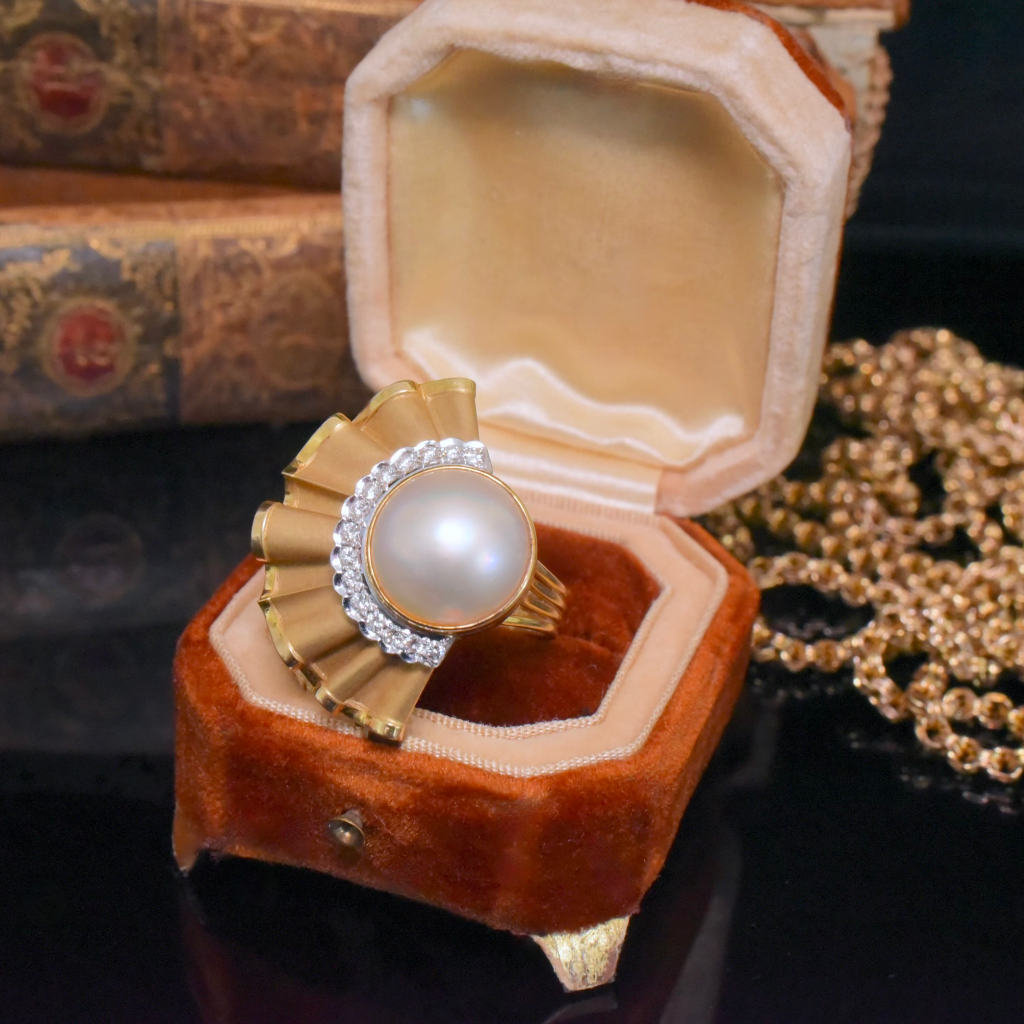 Vintage Retro Era 14ct Yellow Gold Diamond & Mabe Pearl Ring circa 1950-60’s