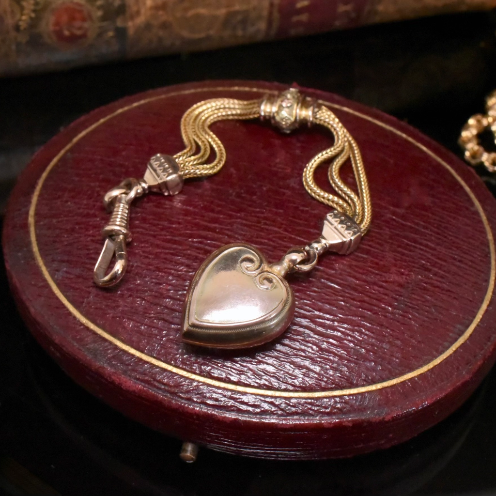 Antique Victorian 9ct Bi-Colour Albertina Fob Chain And Heart Circa 1880-90s
