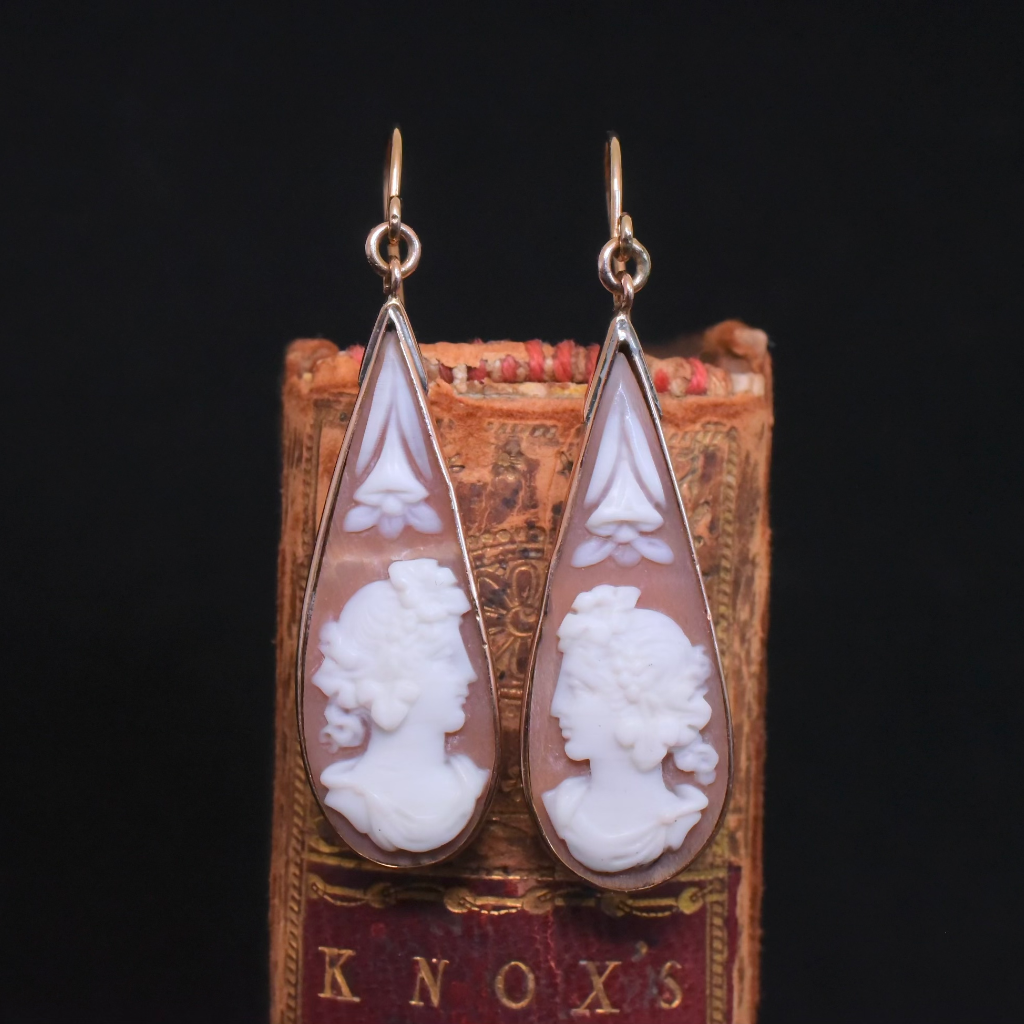 Antique Victorian 9ct Rose Gold Shell Cameo Earrings Circa 1880-1890