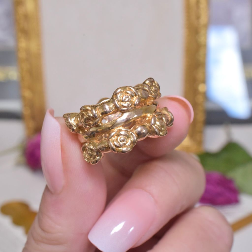 Vintage Italian 14ct Yellow Gold Double Row Floral Ring